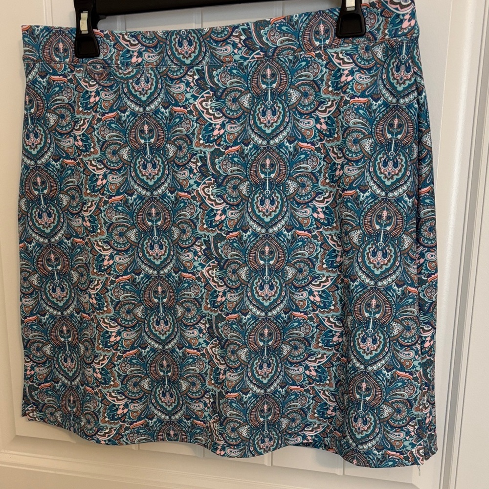 Peter Millar Teal and Coral Paisley A-Line Skirt